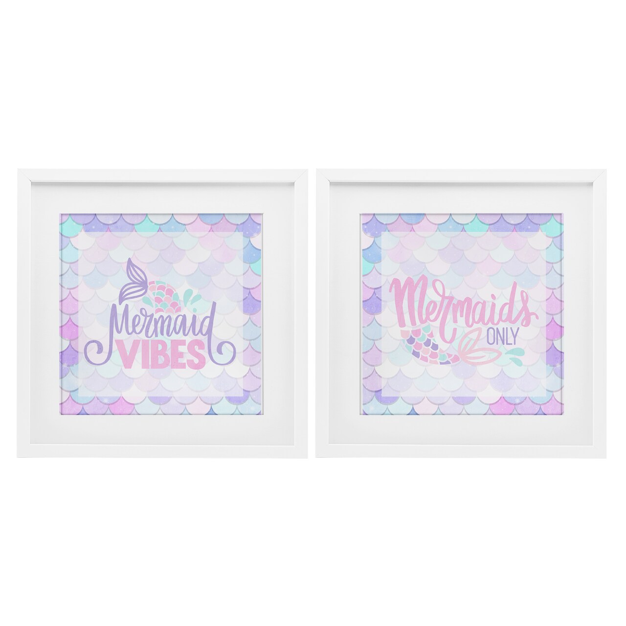 Stupell Industries Dreamy Mermaid Phrases with Scales 2pc Framed Print Under Glass Set, design by Kim Allen